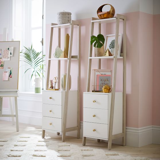 bookshelf with storage bins