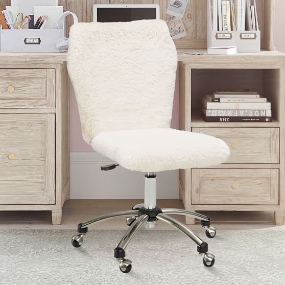 Ivory Sherpa Faux Fur Airgo Arm Armless Chair Desk Chair Pottery Barn Teen