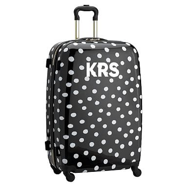 black and white polka dot luggage