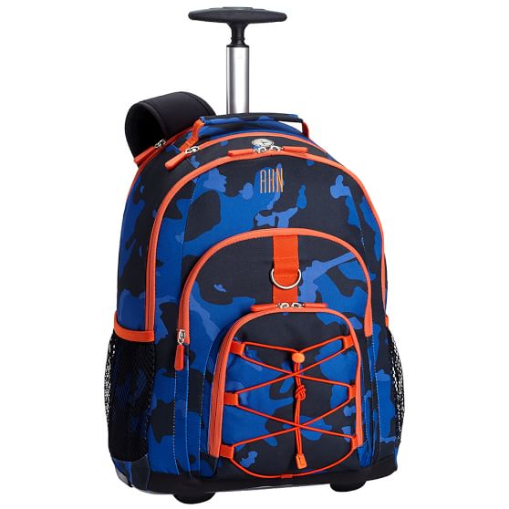 blue rolling backpack