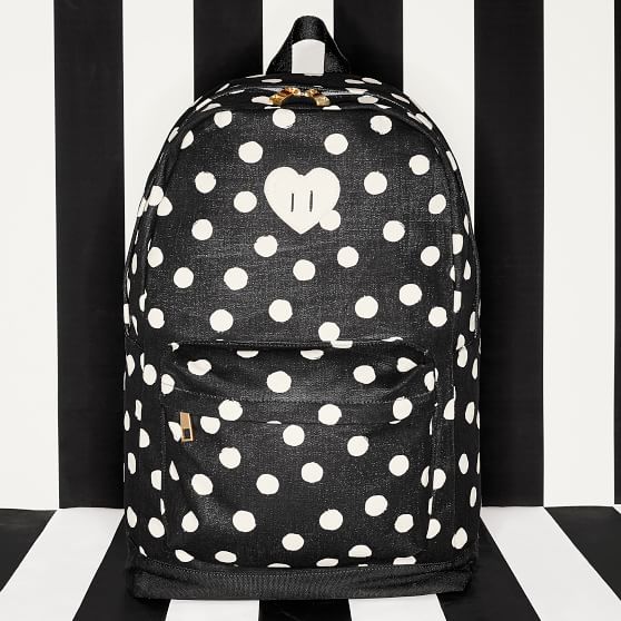 black and white polka dot backpack