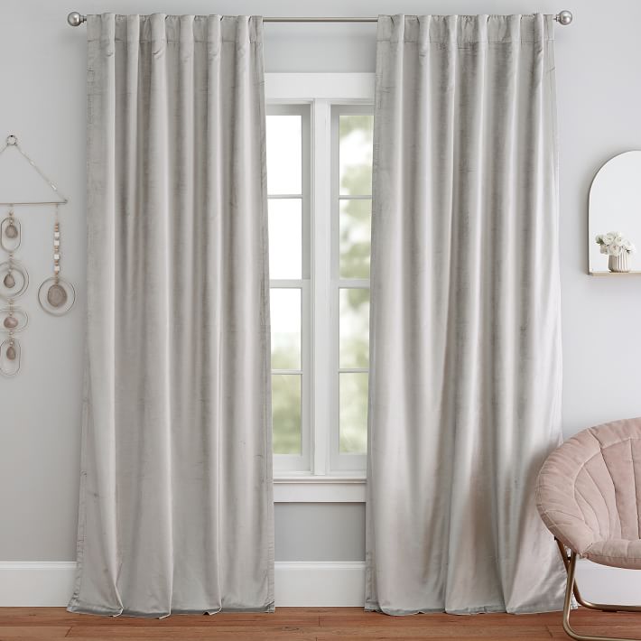 West Elm Cotton Luster Velvet Curtain Unlined Individual Pewter 48/"x96/" NEW
