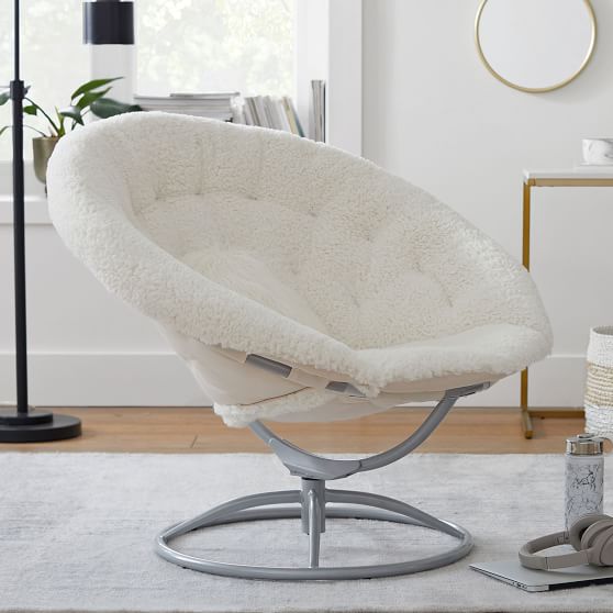 Sherpa Ivory Hang A Round Swivel Chair, Round Swivel Chairs
