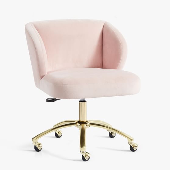 Velvet Wingback Swivel Chair Teen, Rose Colored Desk Chair