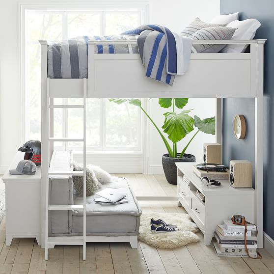Hampton Loft Bed With Couch Bookcase, Lofted Bunk Bed Couch Desk Storage Area