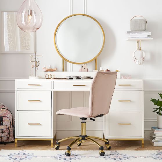 Blaire Mirror Vanity Desk Hutch, Mirrored Vanity Chair