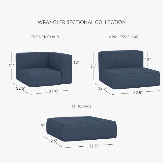 Build Your Own Cushy Wrangler Denim, Denim Sectional Sleeper Sofa