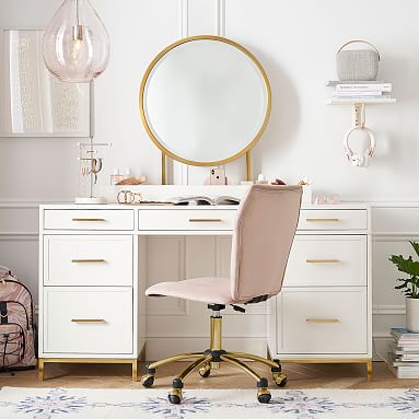 Blaire Smart Storage Vanity Desk Set, Vanity Desk With Mirror And Chair