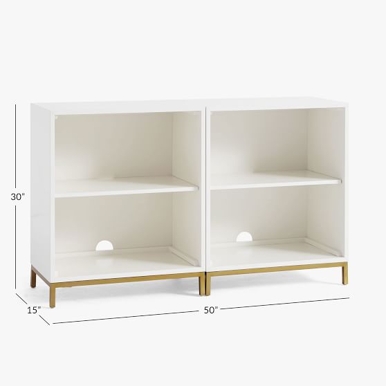 Blaire Double Wide Storage Bookshelf, White 2 Shelf Bookcase