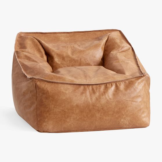 Vegan Leather Caramel Modern Lounger, Leather Beanbag Chair