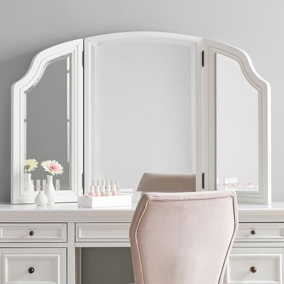 Chelsea Mirror Vanity Desk Hutch, White Vanity With Hutch