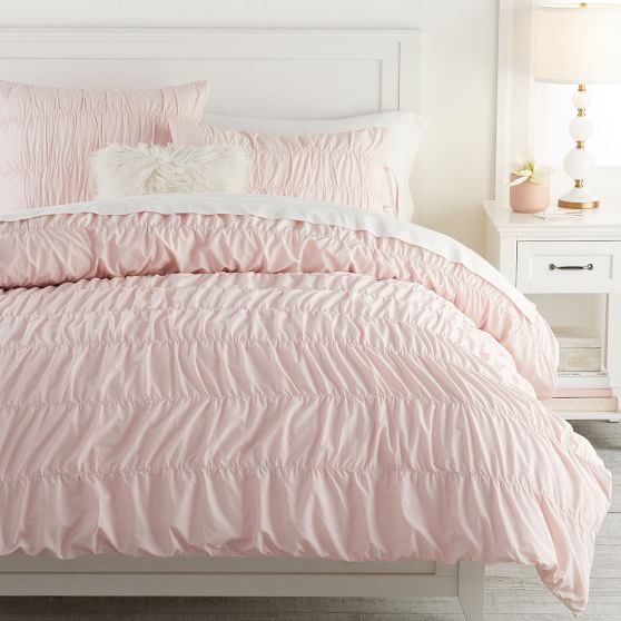 Ruched Girls Duvet Cover Pottery Barn, Solid Pink Duvet Cover