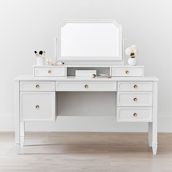 Auburn Vanity Desk Mirror, White Vanity With Hutch