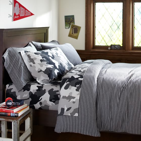 Pottery Barn Teen Tonal Stripe Favorite Tee Bed Dorm Sheets XL Twin Black Gray