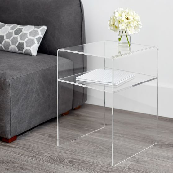 Artmaze Clear Acrylic End Table,Side Table for Office,Nightstand for Living Room and Bedroom,Easy Assembly,12x12 inch，21.3 inch high 