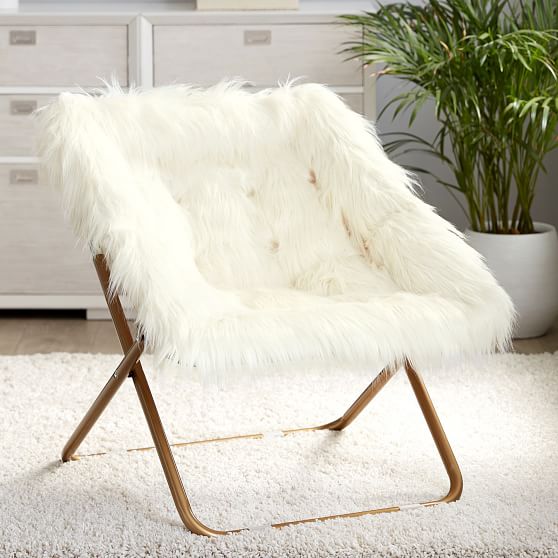 Himalayan Faux Fur Ivory Square Hang A, Faux Fur Hang Around Chair Cover