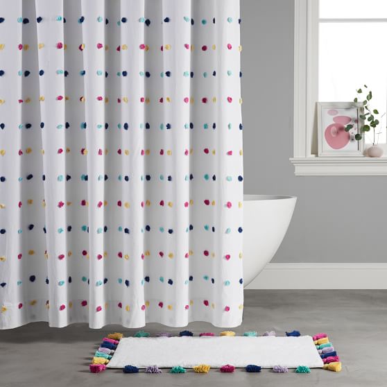 Tufted Dot Shower Curtain Pottery, Multicolor Polka Dot Shower Curtain