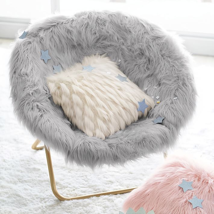 Himalayan Gray Faux-Fur Hang-A-Round Chair