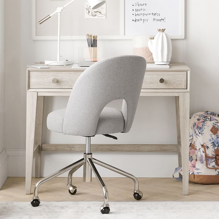 Simple Basketweave Andie Swivel Desk Chair - Silver | Pottery Barn Teen