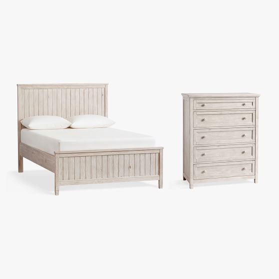 Beadboard Basic Teen Bed Trundle, White Wooden Dresser Set