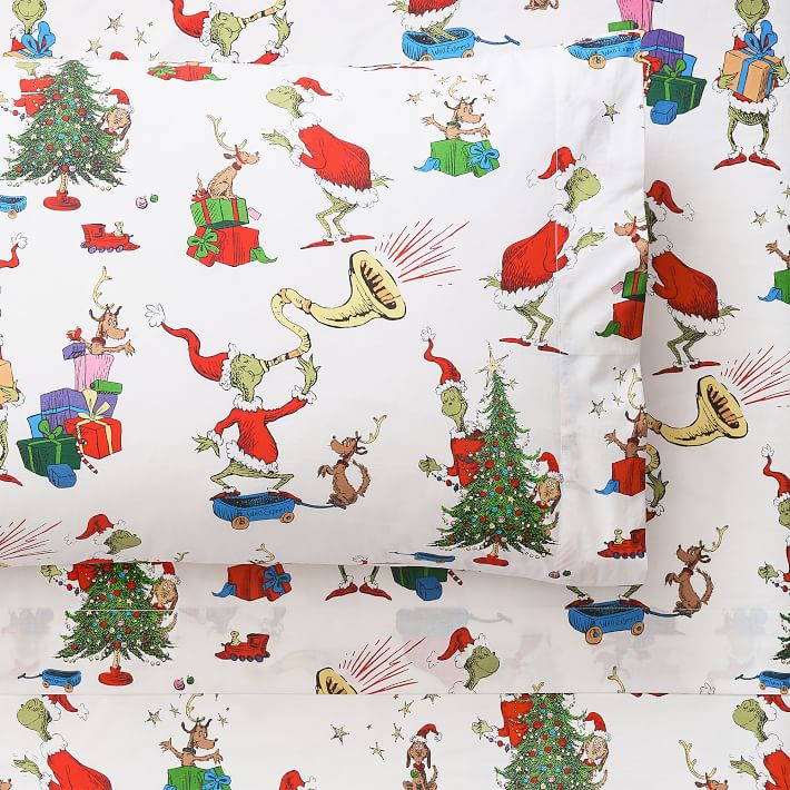 Pottery Barn Teen The Grinch Festive Percale  Sheet Set full  Christmas New 