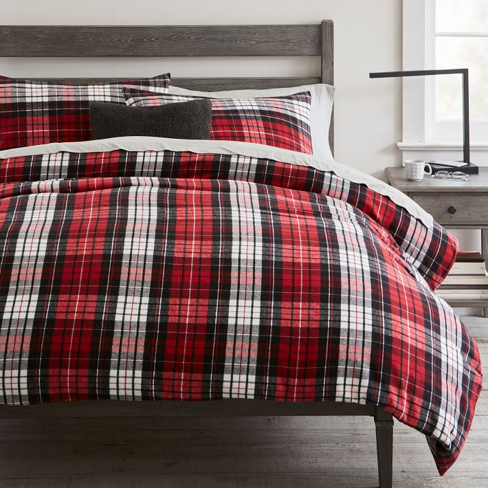 grey plaid flannel duvet cover