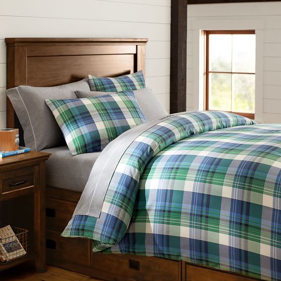 blue and green plaid duvet cover