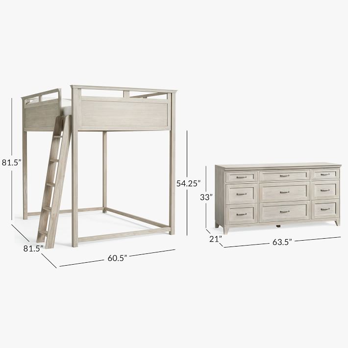 Hampton Loft Bed 9 Drawer Dresser Set, Loft Bed Dresser Set