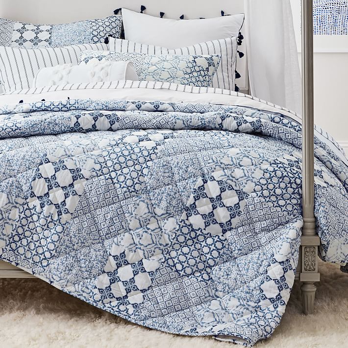 NWT PB Pottery Barn Teen Evelyn Patchwork Quilt blue Twin or dorm Twin XL 