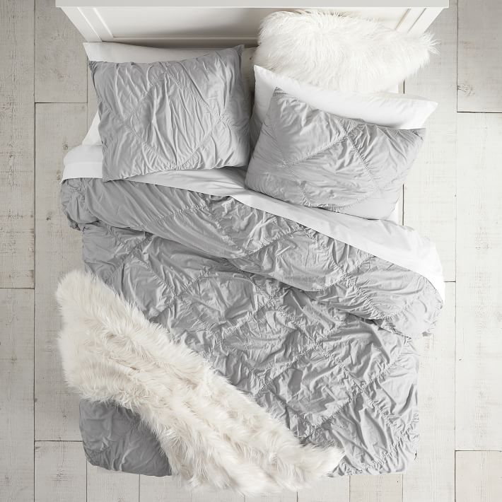 ruched diamond organic duvet cover