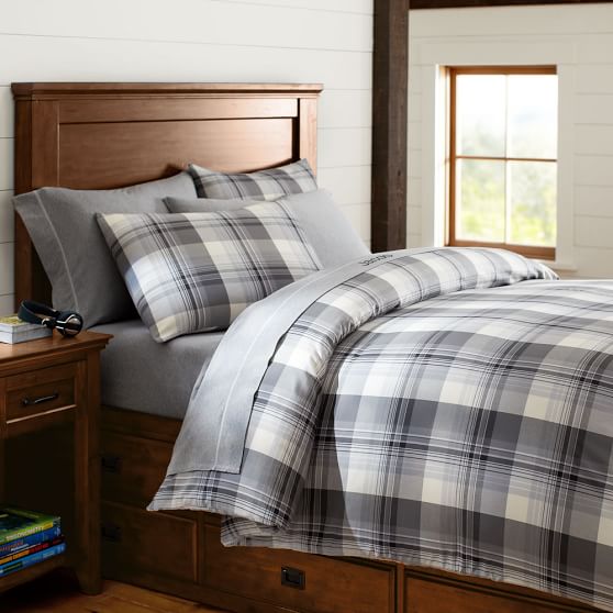 gray plaid duvet cover