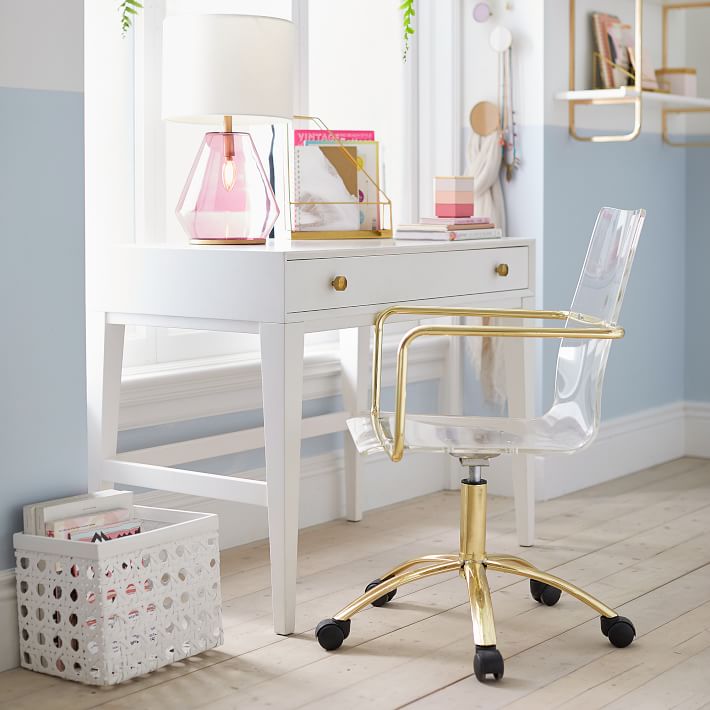 Paige Acrylic Swivel Desk Chair Gold, Gray Acrylic Desk Chairs