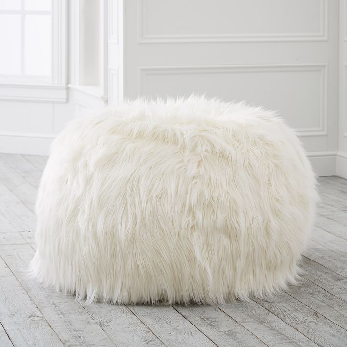 Himalayan Faux-Fur Ivory Bean Bag Chair