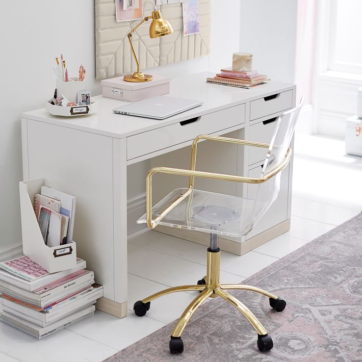 Paige Acrylic Swivel Desk Chair Gold, Gray Acrylic Desk Chairs