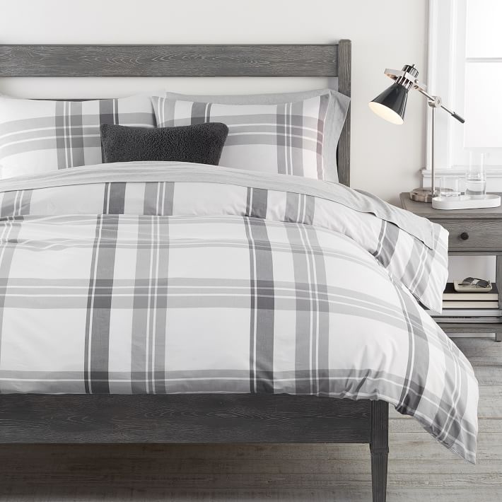 gray plaid duvet cover