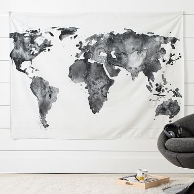 Starry Tapestry World Map Tapestry Wall Hanging Tapestry Black And White 