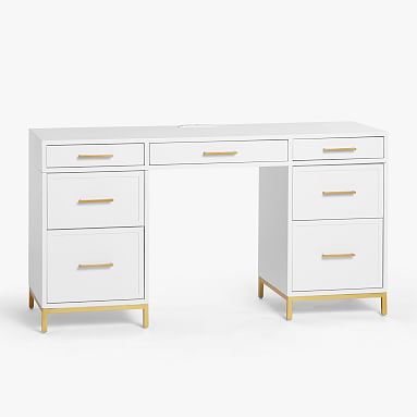 Blaire Smart Storage Desk, Lacquered Simply White