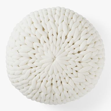 Round Chunky Knit Pillow, Shaped, Ivory