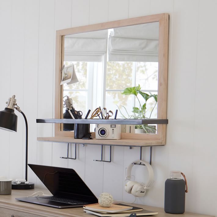 Industrial Wall Mirror with Storage