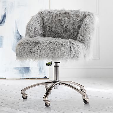 gray fur desk chair