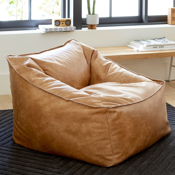 pottery barn leather bean bag