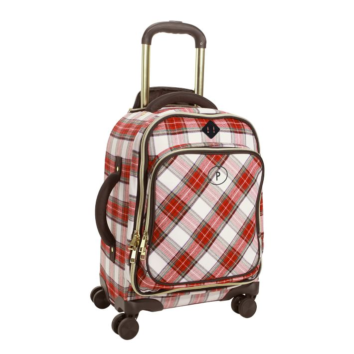 red plaid suitcase