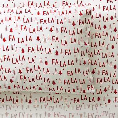 Fa La La Flannel Organic Sheet Set, Single/Single XL, Ivory/Red