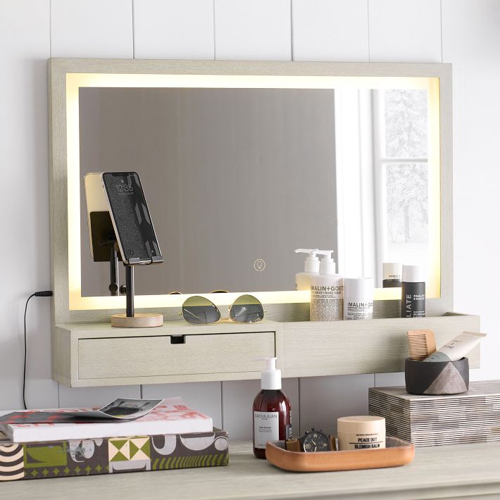 Get Ready Wood Vanity Mirror With Storage Pottery Barn Teen   Get Ready Wood Vanity Mirror With Storage O 