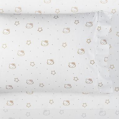 Hello Kitty Metallic Star Sheet Set, Single/Single XL, Ivory/gold