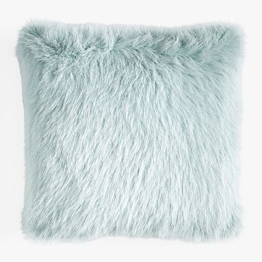 Recycled Feathery Faux Fur Pillow 18x18 Inches Porcelain Blue
