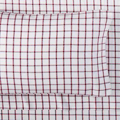 Julian Plaid Organic Flannel Sheet Set, Single/Single XL, Red/navy