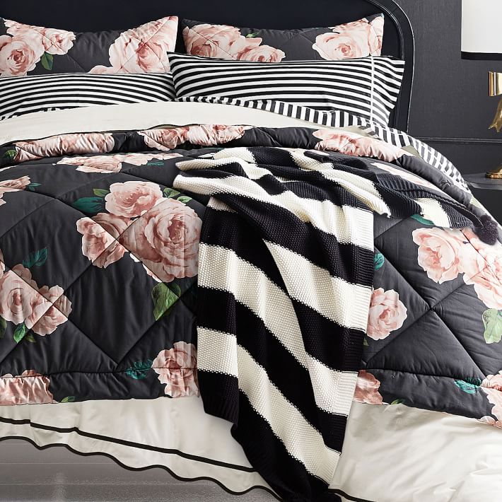 The Emily & Meritt Bed of Roses Comforter & Sham - Black/Blush