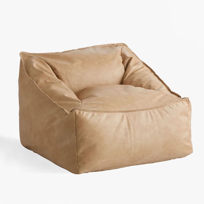 cream leather bean bag