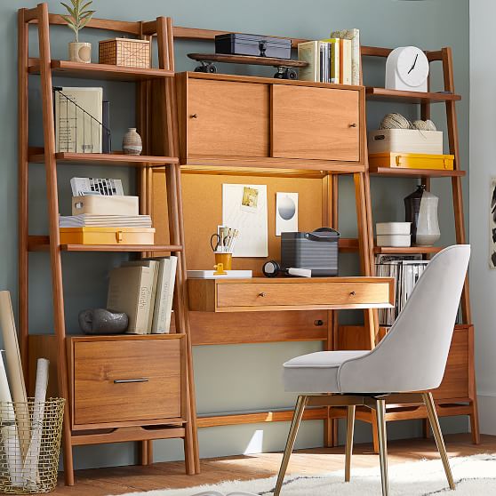 mid century desk with bookshelf